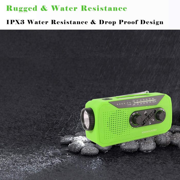 Радіо Solar-Radio з ручним приводом, AM/FM, погода, ліхтарик, SOS-сигнал, акумулятор 2000 mAh, Powerbank, роз'єм для навушників - для надзвичайних ситуацій та активного відпочинку (зелений)