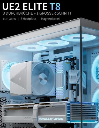 upHere UE2 Elite KC8C CPU кулер ARGB 120mm, Dual-Tower з 8 теплових трубок, TDP 280W, для процесорів AM5/AM4/AM3 Intel 1851/1700/115x/1200, тихий кулер для ПК (UE2 Elite T8-White)