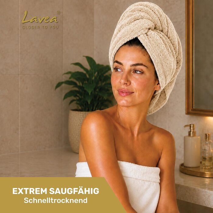 Набір махрових рушників для рук Lavea Elena (4 шт.), 100% бавовна, 50x100 см, гігроскопічні та м'які, колір крем