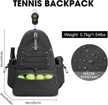 G4Free Tennis Backpack - Large Pickleball Bag for Men & Women - Holds 4 Rackets with Shoe Compartment - Black