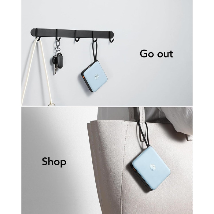 Power Bank VRURC 20000mAh з кабелем: компактний, швидка зарядка, 4 виходи, LED-дисплей, блакитний. Сумісний з iPhone, Huawei, Samsung.