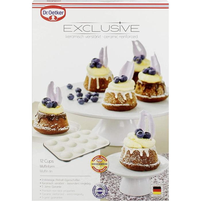 Dr. Oetker 12-Cup Muffin Tin Ø 5 cm EXCLUSIVE, Muffin tin made of steel sheet, baking sheet with ceramic-reinforced non-stick coating (Color: Gray-Brown/Crème), Quantity: 1 piece
