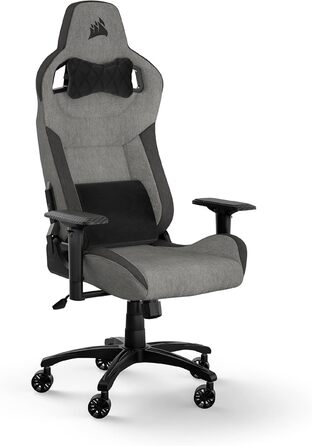 Ігрове крісло Corsair T3 RUSH Fabric 2023, автомобільний стиль, тканинне покриття, подушка для шиї, ортопедична підтримка попереку, сіре та антрацитове