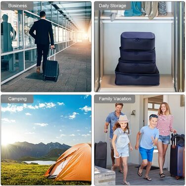 Органайзер для валізи OSDUE, набір 8 шт: кубики для пакування, водонепроникні сумки для одягу, органайзери для подорожей, косметичка, мішечок для взуття, кишеня для USB-кабелів (Бежевий) (Тип B-8шт Синій)