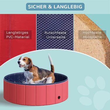 PawHut Dog Bath Tub Dog Pool Bathtub Swimming Pool Water Pool for Dogs 120 x 30 cm (Red+dark blue, 100L x 100W x 30H cm)