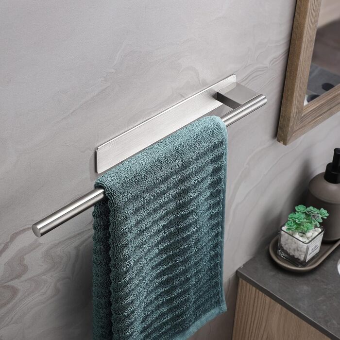 Тримач для рушників без свердління, подвійний, з нержавіючої сталі 304, рушкова рейка з двома кріпленнями, самоклеючий, для ванної кімнати та кухні (#3 Сріблястий)