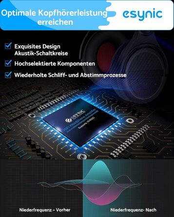 eSynic Підсилювач для навушників HiFi – портативний, з акумулятором 1000mAh, для MP3/MP4/Smartphone/PC, 16-600 Ом, 3.5mm AUX, алюмінієвий корпус