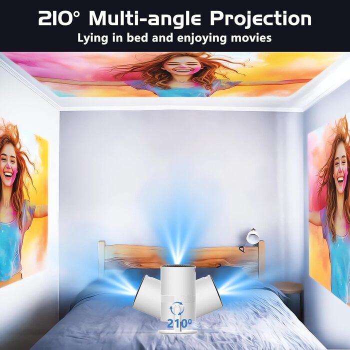 Міні проектор Beamer з автотрапецеїдною корекцією, Android OS, поворот 210°, WiFi 6, Bluetooth, 50% Zoom, Full HD 1080P для дому та на вулицю (сумісний з: смартфоном, Fire TV Stick, ноутбуком, HDMI, USB)