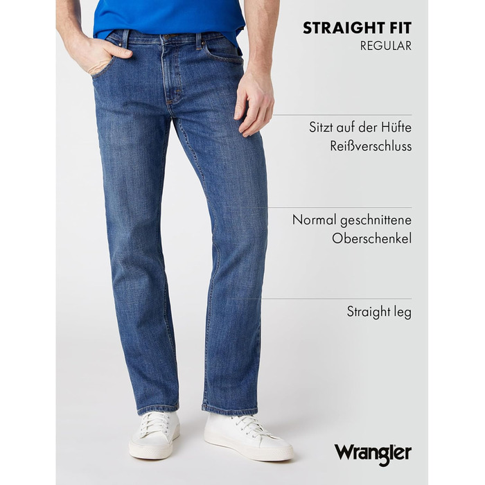 Джинси чоловічі Wrangler Straight Regular Fit, середньої посадки, синьо-чорні, розмір W30-W44 / 32W-36L, Mid Stone