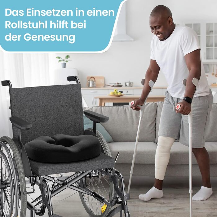 Ортопедична подушка для сидіння Benazcap Donut, для офісних крісел, авто та інвалідних візків – подушка з ергономічної піни з пам'яті ефекту для геморою, ішіасу, вагітності та після пологів, чорна