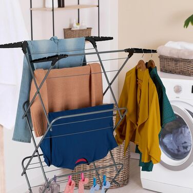 Сушарка для білизни Relaxdays вертикальна, 3 яруси, складана з вішалками для одягу, 138x63,5x50 см, сіро-чорна