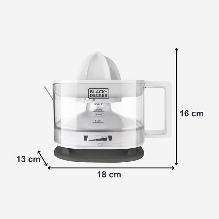 Електрична соковитискачка для цитрусових BLACK+DECKER BXCJ350E, 350W, нержавіюча сталь, регулятор м'якоті, 2 насадки