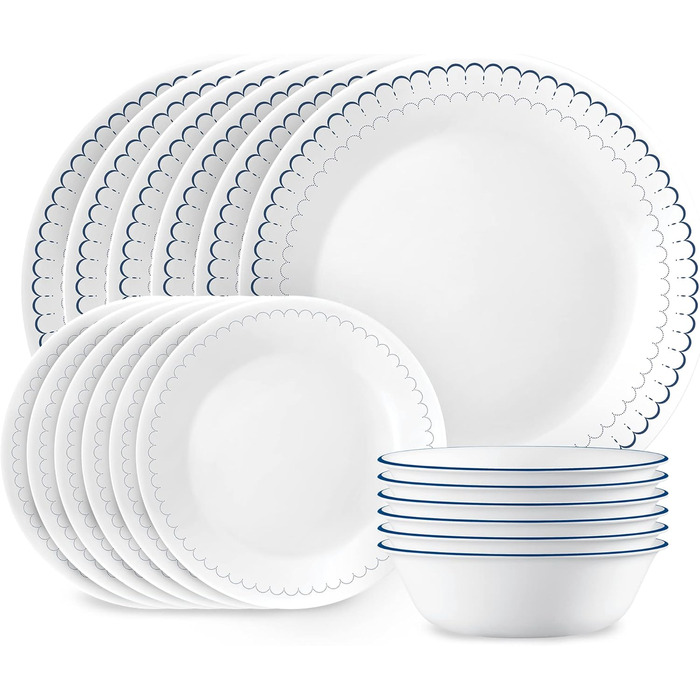Сервіз Corelle на 6 осіб, 18 предметів, Vitrelle, морські смуги (синій, білий)