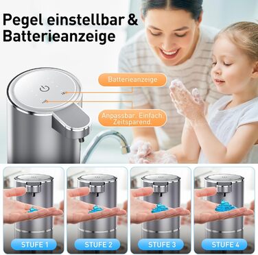 Automatic Soap Dispenser Wall Mount with Sensor Infrared, 380ml Electric Soap Dispenser No Drilling with USB Rechargeable, IPX5 Waterproof for Bathroom Toilet Kitchen - Silver