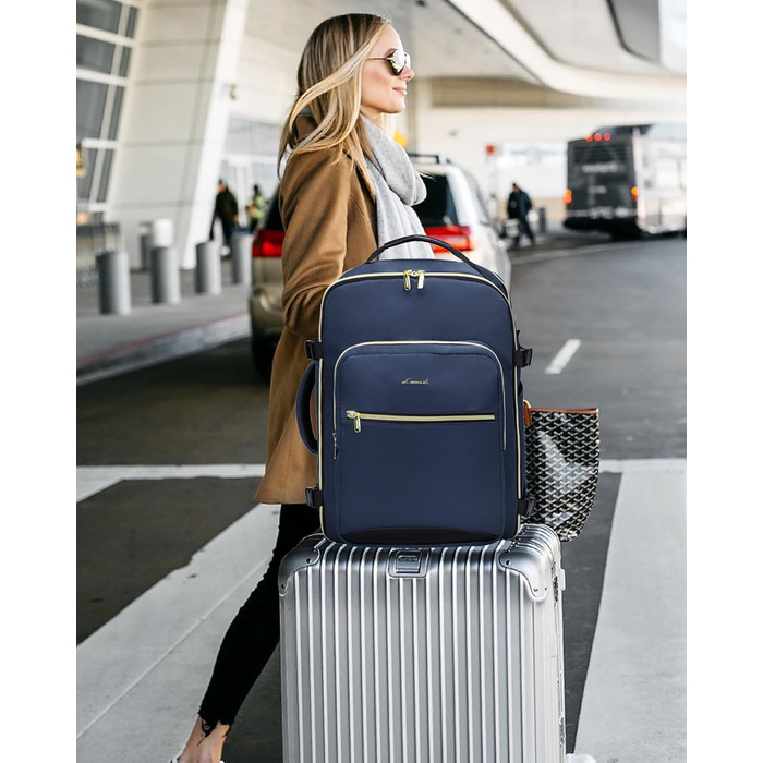 Рюкзак LOVEVOOK для ручної поклажі в літак, 40L, великий, для жінок, валіза-рюкзак, водонепроникний, для 17-дюймового ноутбука, рюкзак для подорожей, бізнесу, ділових поїздок, туризму, відпочинку на вихідних (L, темно-синій+чорний)