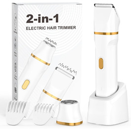 Електричний жіночий епілятор 2-в-1 для обличчя та тіла, з 2 насадками та гребінцем, водонепроникний (IPX7), білий