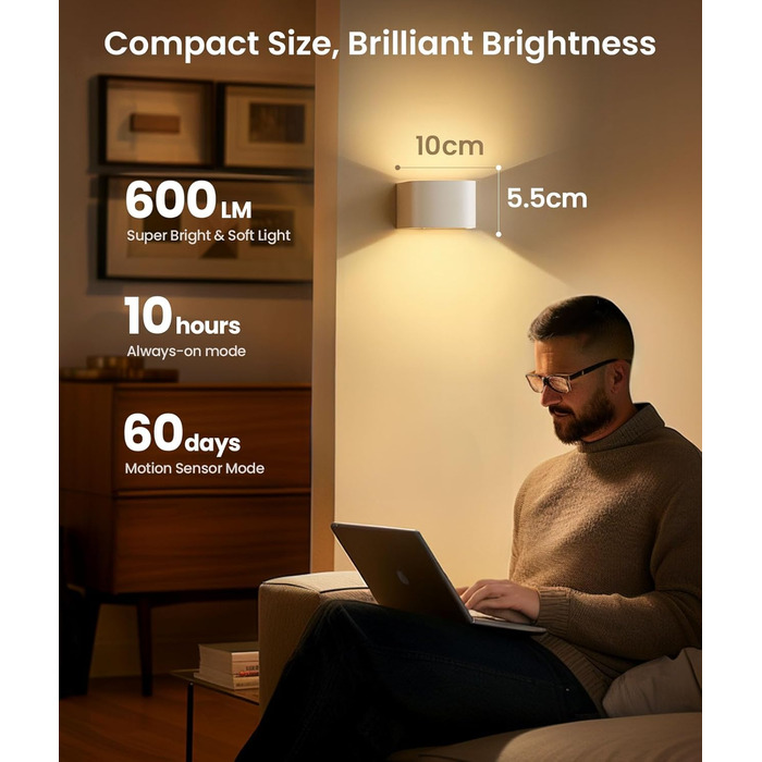 Настінне LED-світильник FULEN з датчиком руху, пультом керування, 3 кольори, регулювання яскравості, 2 шт.
