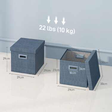 HOMCOM Storage Boxes 2-Pack, Stackable Storage Cubes, Foldable Storage Box for Living Room, Bedroom, 30 x 30 x 29 cm, Blue | Aosom