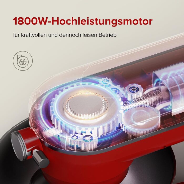 Планетарний міксер Chefree Profi 7л, 1800Вт, LED, 3 насадки, червоний