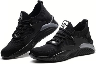 Робочі черевики / захисні черевики для чоловіків та жінок. Легкі, з металевим підноском, дихаючі, неслизькі, спортивного стилю, чорного та сірого кольорів, розміри 36-46 EU.