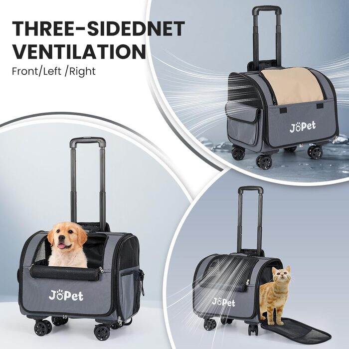 Сумка-переноска для тварин на колесах, рюкзак для собак та котів, сумка для подорожей, сіра