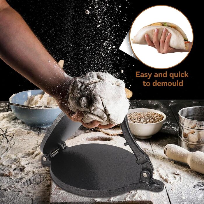 Пресс для тортилій Cyrank, ручний ротатор для роти, прес для тако та кесадільї, 20 см, чорний