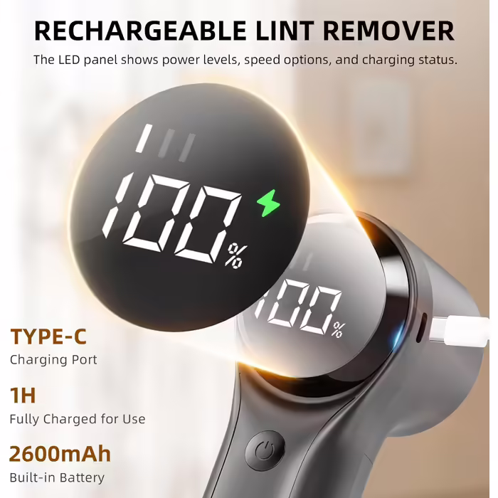 Buywoo Fabric Shaver, Electric Lint Remover, Rechargeable Lint Shaver Sweater Defuzzer for Removing Pilling, Battery Powered, 6-Blade, 3-Speed with LED Display for Clothing, Black