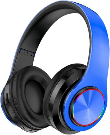 Бездротові Bluetooth навушники з LED підсвіткою, складні, Bluetooth 5.0, радіус дії 10 м, стерео, мікрофон, синій