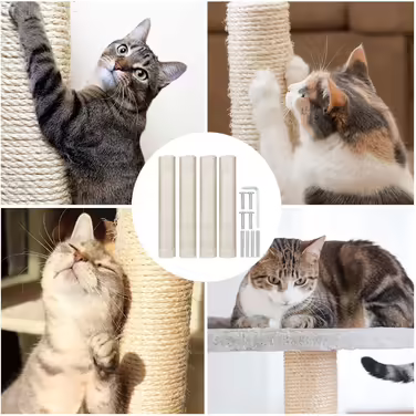 4 Replacement Scratching Post Stems, 40 cm Replacement Parts Scratching Post Stems with M8 Screws Cat Tree Scratching Post Scratching Post Sisal for Kittens Cat Tree Tower
