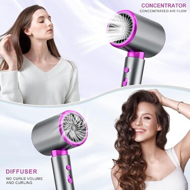 Професійний фен CUBTEM 2400W з іонізацією, для подорожей, 3 температури/2 швидкості, захист від перегріву, білий/сірий