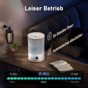 Увлажнитель воздуха для спальни, 4л, ультразвуковой, тихий, с пульт. дистанційного керування, автовимкнення, таймер, 40год, для дитячої кімнати, офісу, рослин