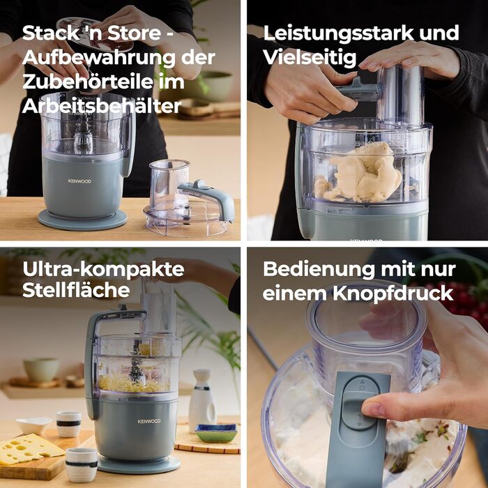Кухонний комбайн Kenwood MultiPro Go FDP22.130GY: компактний, 650 Вт, 1.3 л, блакитний/сірий