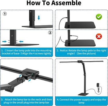LED лампа для столу KableRika з двома головками: 24W, регульована яскравість, захист очей, для офісу та дому, сучасна лампа-світлодіод для монітора, білий (чорний)