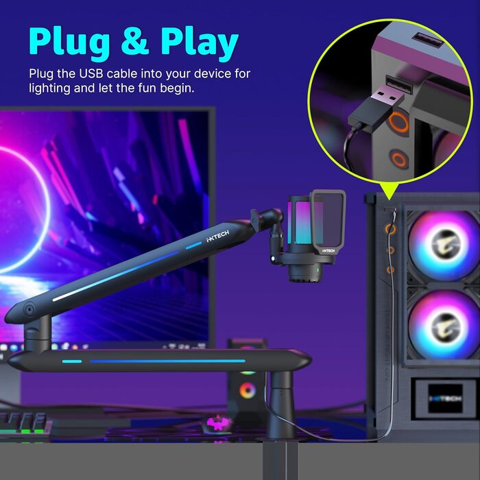 Кріплення для мікрофона IXTECH RGB Low Profile з регулюванням, настільний стійка з кріпленням, поворотний мікрофонний тримач з кабельною організацією для стрімінгу та подкастів, 4 ящірки RGB