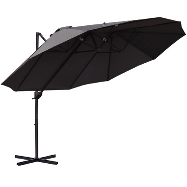 Outsunny Double Canopy Parasol with Crank, Adjustable Garden Umbrella, Sun Protection, Metal, Dark Gray, 440 x 270 x 250 cm | Aosom