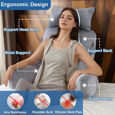 Крісло-мішок для читання, 90 x 80 см, XXL спинка, з підлокітником та знімною подушкою для шиї, сіре