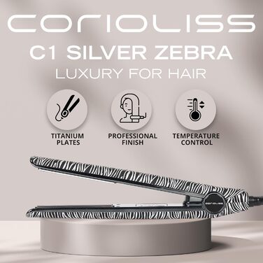 Плойка для волосся Corioliss C1 | Випрямляч з титановими пластинами для тонкого волосся | Професійний інструмент з регулюванням температури (Zebra Silver Soft Touch)