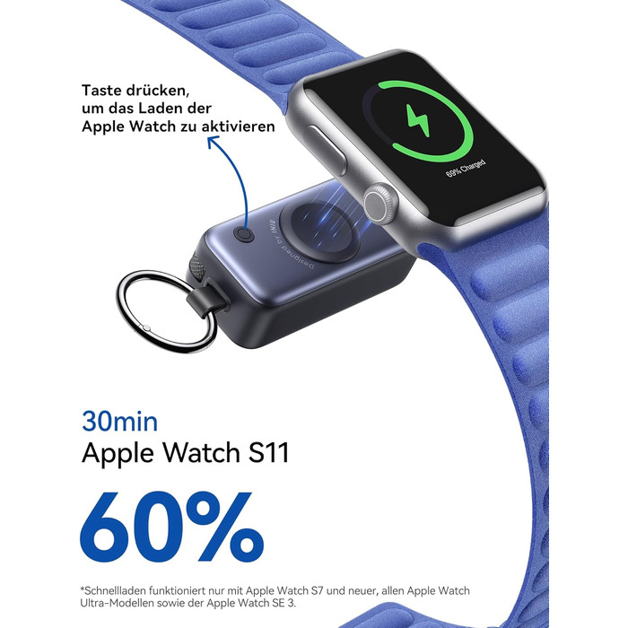 Power Bank INIU для Apple Watch, 5000mAh, вбудований кабель, LCD-дисплей, сумісний з iWatch 10/9/8/Ultra2/Ultra/SE, iPhone 16/15 (Чорний)