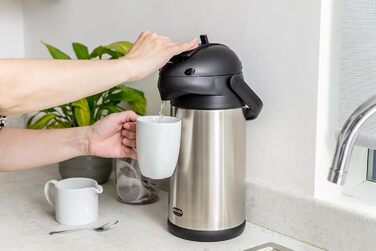 Emsa 637301600 President Insulated Pump Carafe | Capacity: 3 Liters | 12 hours hot | Detachable pump head | Integrated carrying handle | Stainless steel/Black