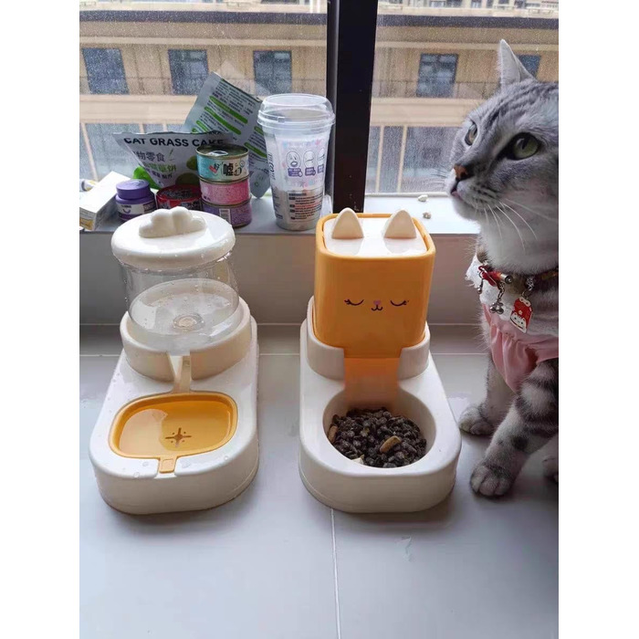 Автоматичний диспенсер корму та води для тварин, 2.2L + 1.8L (жовтий)