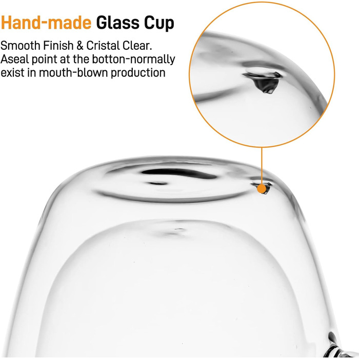 Набір 4 склянки для кави з подвійними стінками, 350 мл, з ручкою, з боросилікатного скла, для лате макіато, капучино, молока, чаю