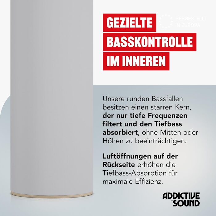 Бас-пастка Addictive Sound Bassfalle Rund Standard для студії, акустична панель зі спеціалізованої вовни (80-210 Гц), Apple, 98 см, Made in EU