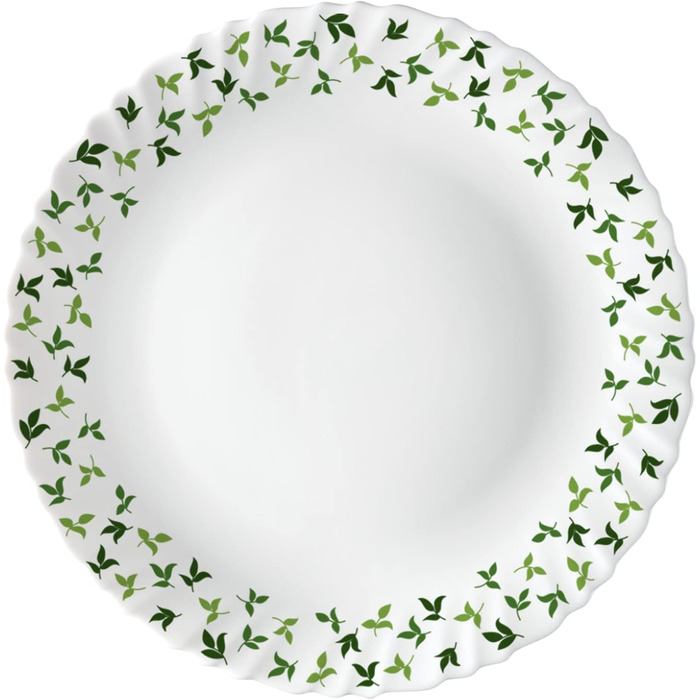 Набір посуду Larah, 35 предметів: тарілки, миски, кришки, ложки, сервіз на 6 осіб, о pal, міцний, легкий, для мікрохвильовки та посудомийної машини, білий з зеленими квітами
