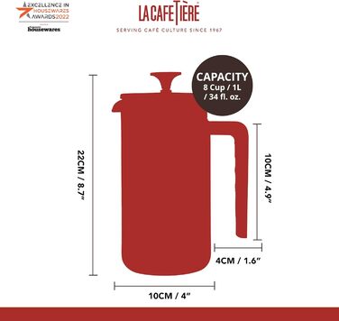 Френч-прес La Cafetière Pisa 1 л, боросилікатне скло, нержавіюча сталь, для меленої кави та чаю, синій