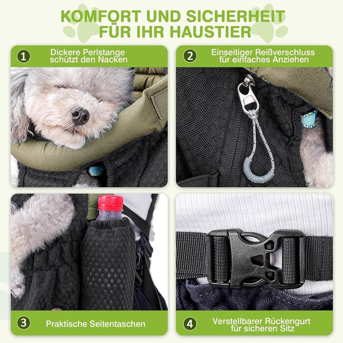 Рюкзак для собак Allsopets - легкий, дихаючий, зручний, з безпечною лінійкою, для подорожей, прогулянок на природі (оливковий, M)