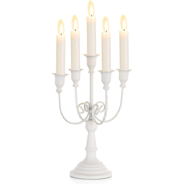 Sziqiqi Candelabra Candle Holders - 29.5 cm High, 5-Arm Candle Stand, Candle Holder for Taper Candles for Candlelight, Table Decoration, Christmas Mantel, White