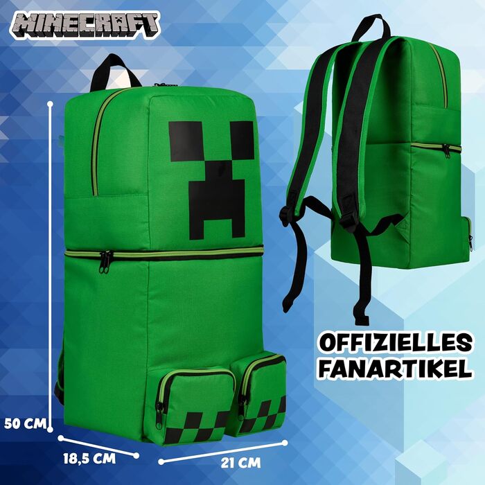 Дитячий рюкзак Minecraft Creeper для хлопчиків, шкільний рюкзак для спорту та прогулянок, зелений 3D, 46 x 21 x 18.5 см