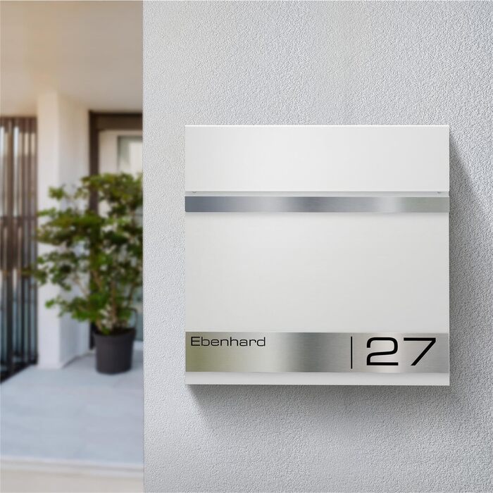 Поштова скринька Metzler Premium з газетницею, антрацит. Персоналізована з табличкою для імені. Якісна настінна поштова скринька з нержавіючої сталі V2A з порошковим покриттям RAL 7016, модель Stencil (біла)