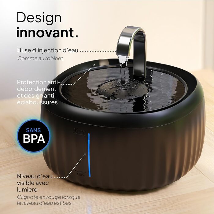 PrettyPaw фонтанчик для котів Aqua Flow Pro – тихий, з LED, фільтром з активованого вугілля, 3L (білий, чорний)