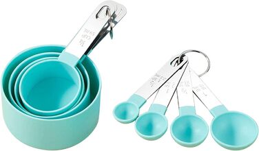 FLaig 8-Piece Plastic Measuring Cup and Spoon Set, Stackable Cups and Spoons, Nesting Measuring Cups with Stainless Steel Handles, Small Teaspoon Spoon